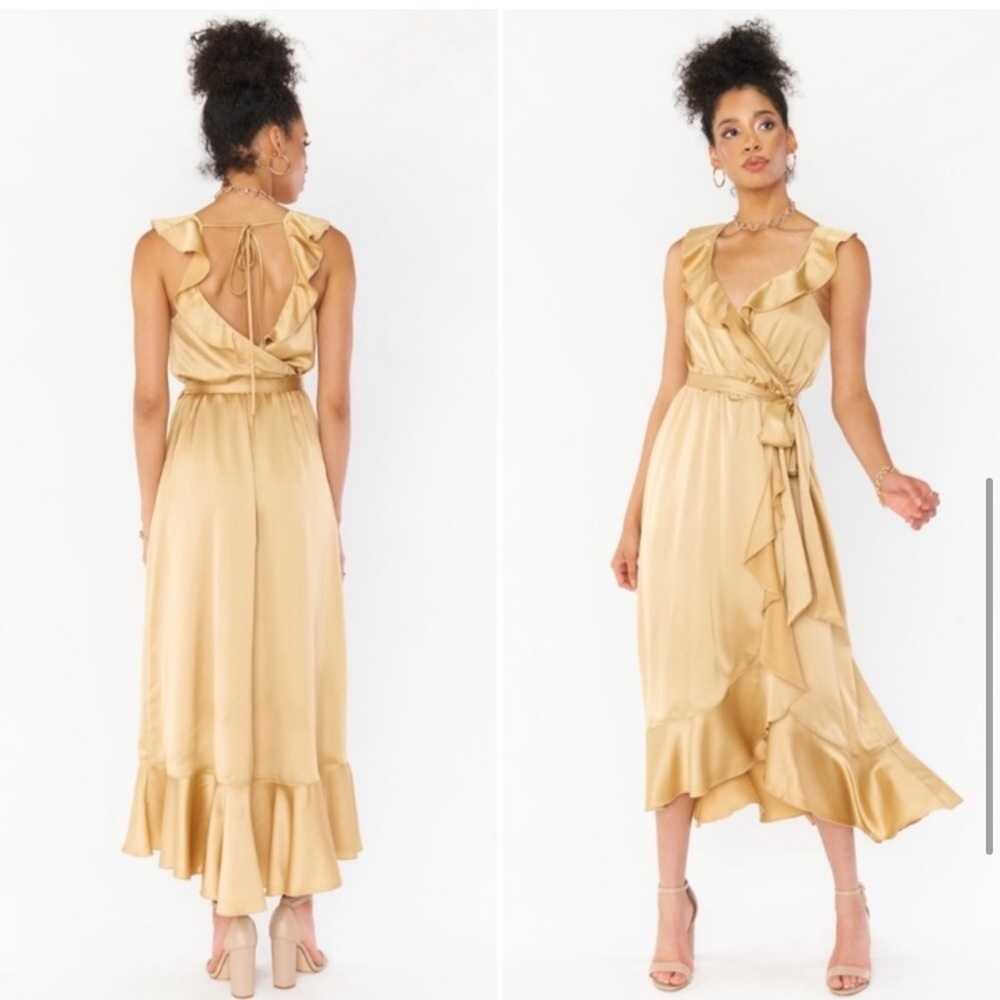 NWT SMYM Samantha Ruffle Wrap Dress in True gold